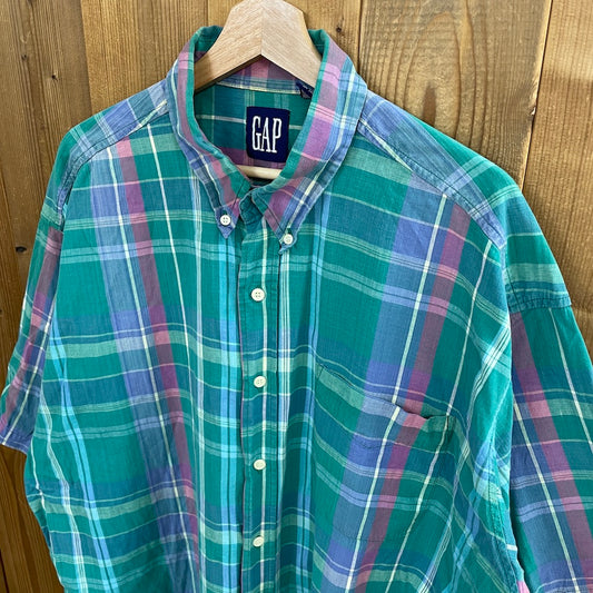 90s vintage OLD GAP ギャップ チェック半袖シャツ BDシャツ ボタンダウン 古着/USED