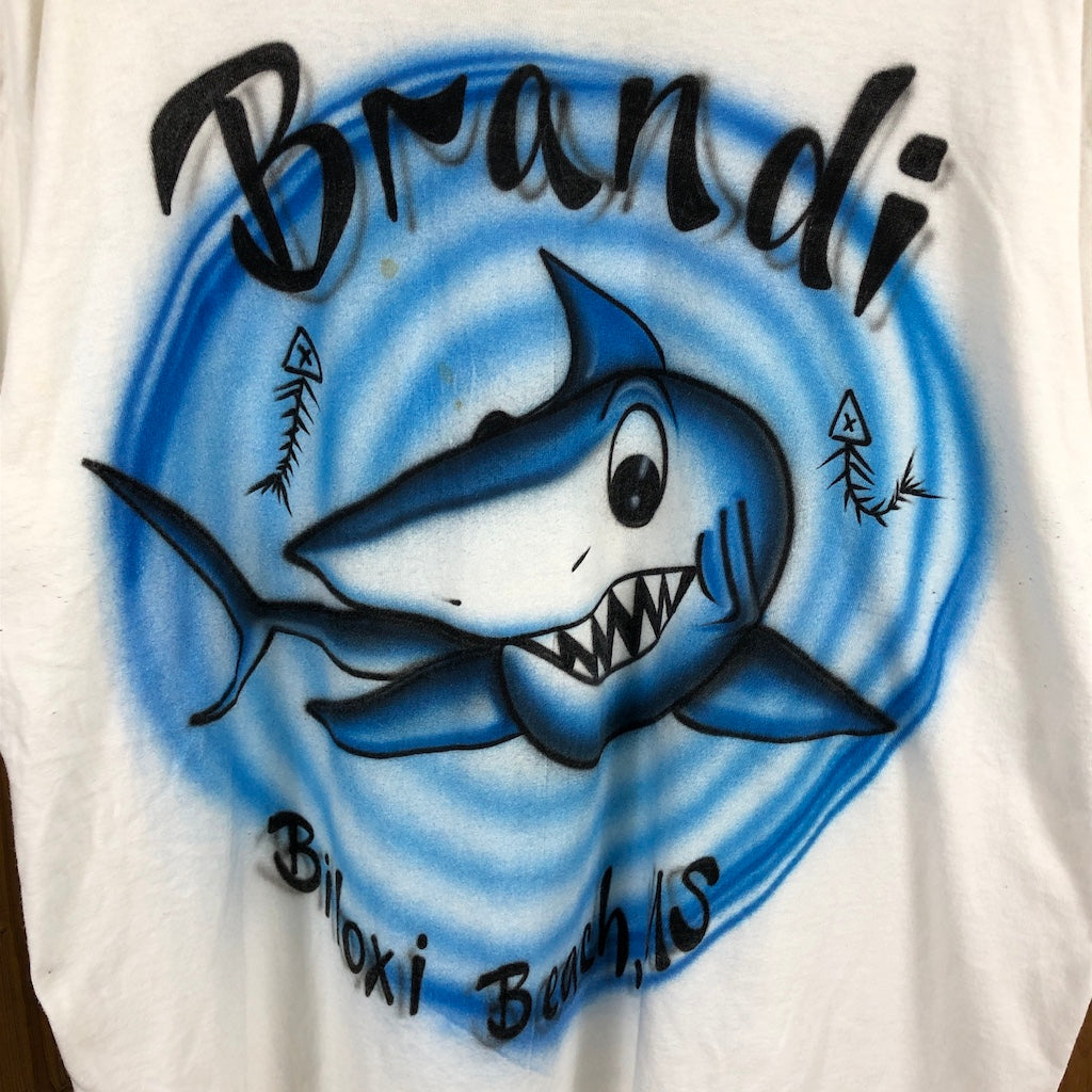 90s vintage USA製 FRUITS OF THE LOOM フルーツオブザルーム プリントTシャツ シャーク サメ Brandi 半袖 カットソー 古着/USED