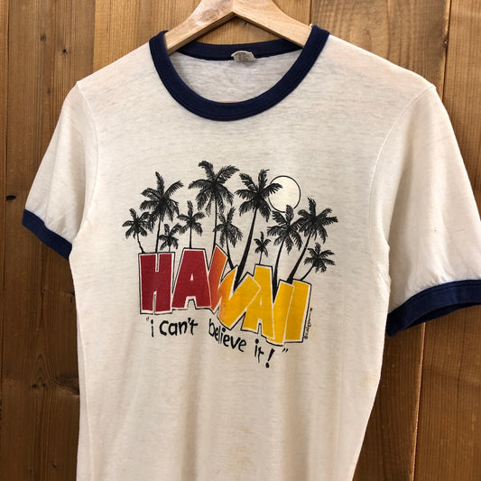 70s vintage USA製 Hanes ヘインズ 三角タグ HAWAII ハワイ リンガーT プリント Tシャツ 半袖 カットソー