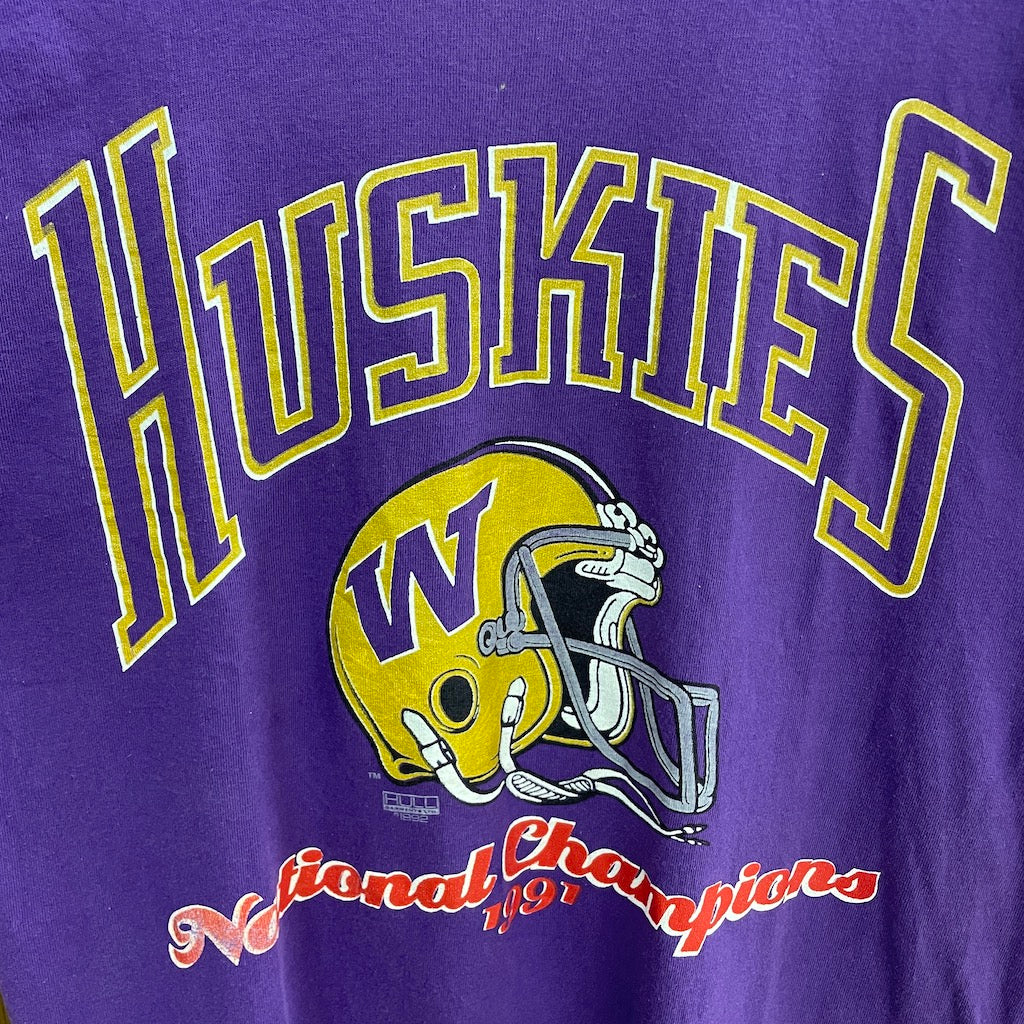 90s vintage USA製 FRUIT OF THE ROOM フルーツオブザルーム Washington Huskies football ワシントンハスキー プリントTシャツ フットボール 半袖