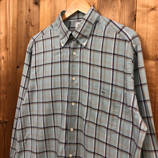 90s vintage フランス製 LACOSTE ラコステ BDシャツ ボタンダウン 長袖シャツ チェック柄（ライトブルー、ネイビー、ベージュ、ホワイト）