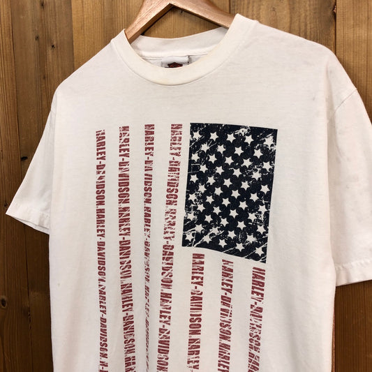 USA製 HARLEY-DAVIDSON ハーレーダビッドソン Tシャツ 半袖 カットソー ビッグプリント アメリカ 国旗 星条旗 2013年