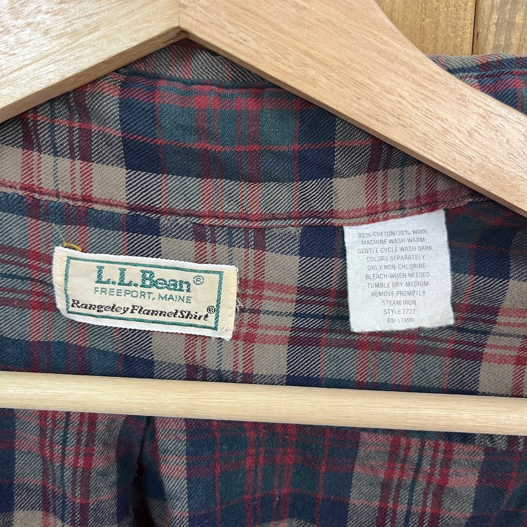 70s 80s L.L.Bean エルエルビーン 長袖シャツ 衿芯 チェック柄 コットン ウール レッド系 チェック柄