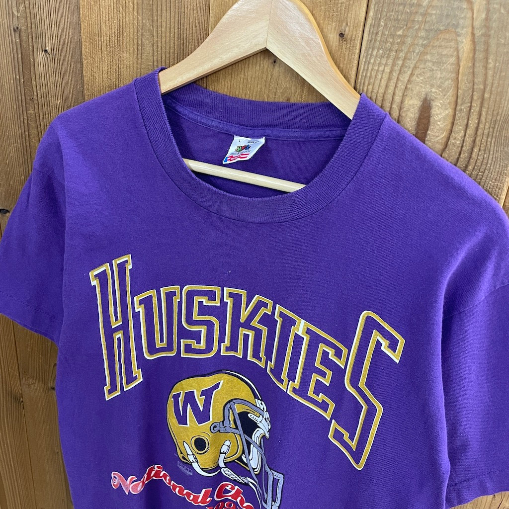 90s vintage USA製 FRUIT OF THE ROOM フルーツオブザルーム Washington Huskies football ワシントンハスキー プリントTシャツ フットボール 半袖