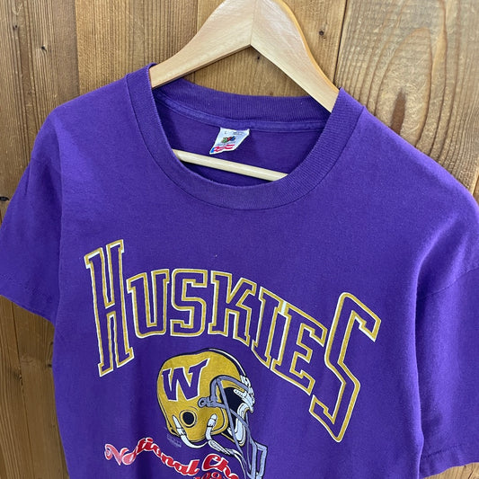 90s vintage USA製 FRUIT OF THE ROOM フルーツオブザルーム Washington Huskies football ワシントンハスキー プリントTシャツ フットボール 半袖