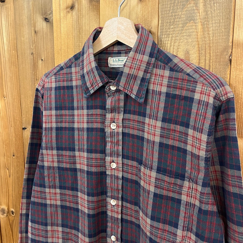 70s 80s L.L.Bean エルエルビーン 長袖シャツ 衿芯 チェック柄 コットン ウール レッド系 チェック柄