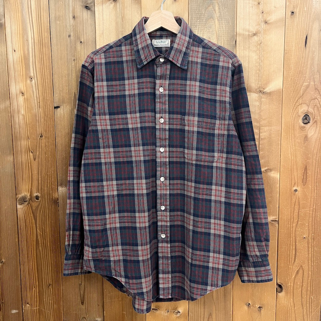 70s 80s L.L.Bean エルエルビーン 長袖シャツ 衿芯 チェック柄 コットン ウール レッド系 チェック柄