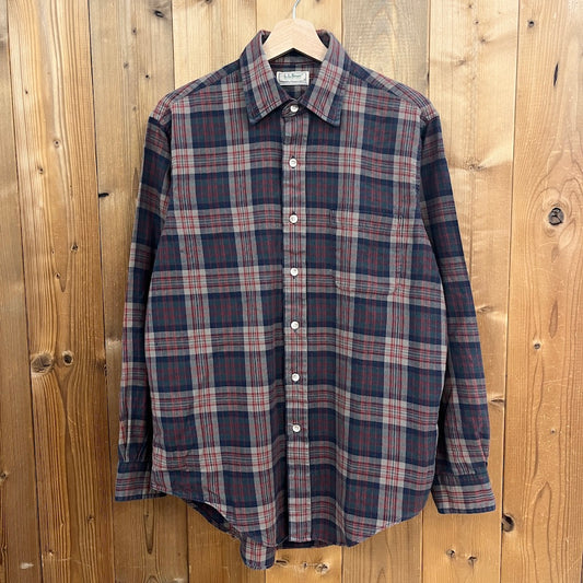 70s 80s L.L.Bean エルエルビーン 長袖シャツ 衿芯 チェック柄 コットン ウール レッド系 チェック柄
