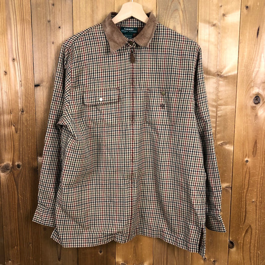 90s vintage Ralph Lauren ラルフローレン 長袖シャツ ウール 襟レザー フルジップ