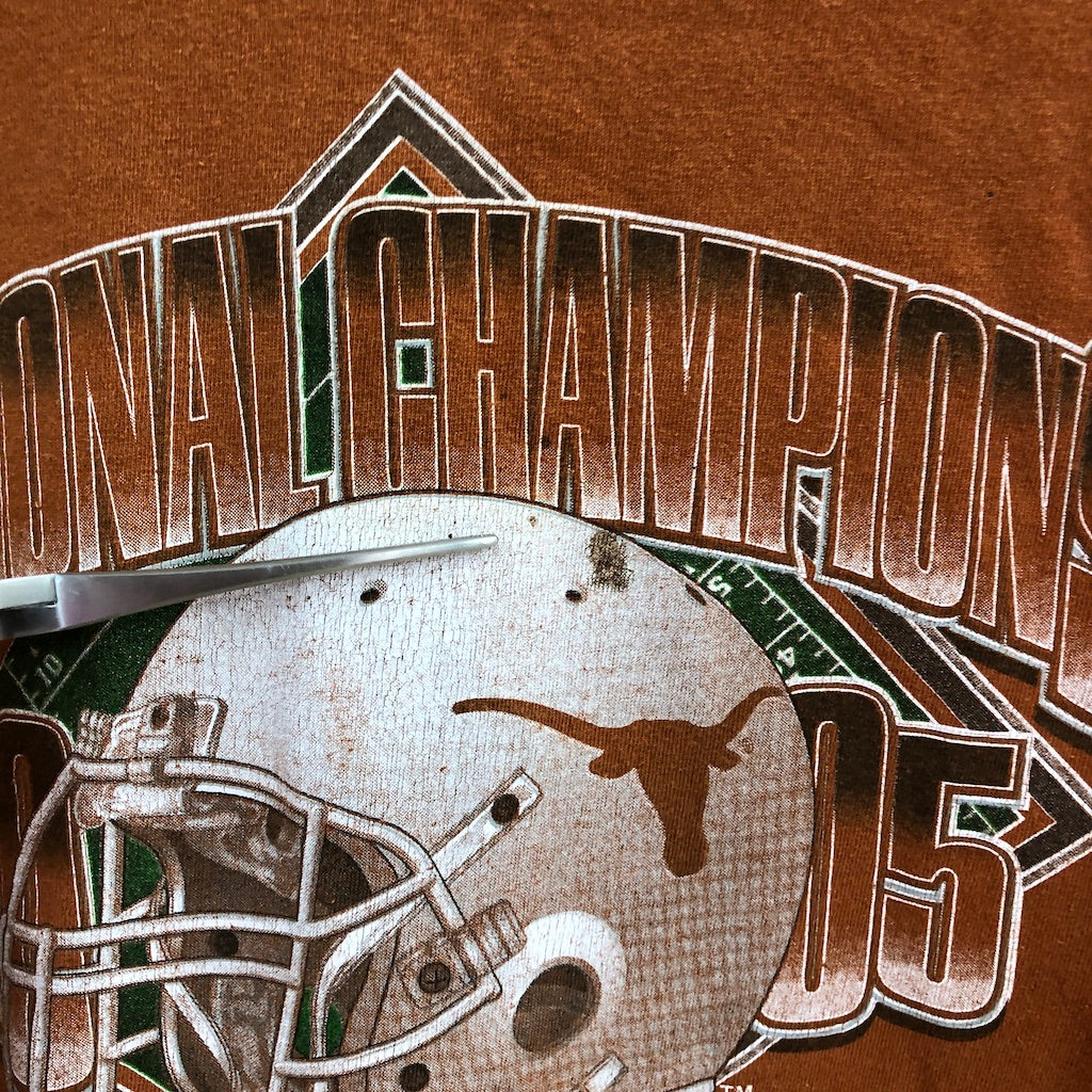00s vintage ALSTYLE アルスタイル NATIONAL CHAMPIONS ナショナルチャンピオンズ TEXAS LONGHORNS テキサスロングホーンズ ラグビー プリントTシャツ 半袖 カットソー  2006年 オレンジ