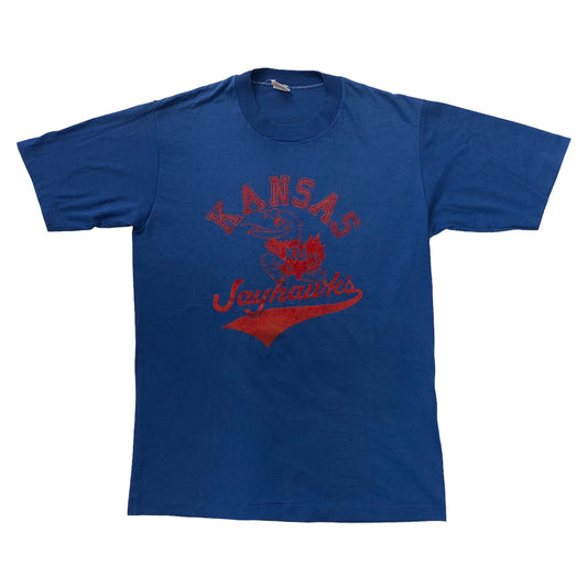 70s vintage USA製 WOLF ウルフ KANSAS Jayhawks カンザス ジェイホークス プリントTシャツ 半袖 カットソー