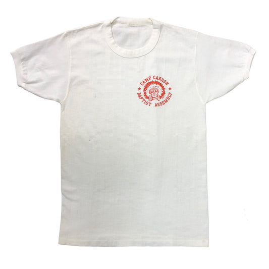 90s vintage CAMP CARSON キャンプカーソン BAPTIST ASSEMBLY バーティストアッセンブリー メッシ プリントTシャツ 半袖 カットソー