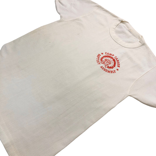 90s vintage CAMP CARSON キャンプカーソン BAPTIST ASSEMBLY バーティストアッセンブリー メッシ プリントTシャツ 半袖 カットソー