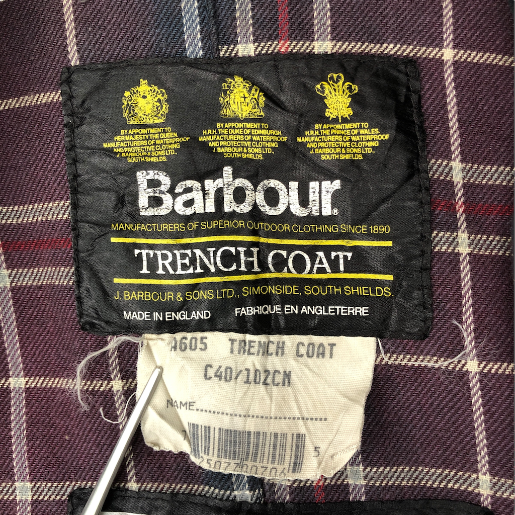 90s vintage Barbour バブアー TRENCH COAT トレンチコート オイルドジャケット ワックスドジャケット ロングコート ワックスドコットン
