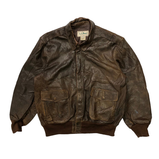 80s vintage USA製 L.L.Bean エルエルビーン A-2 フライトジャケット レザージャケット SCOVILLジップ スコヴィルジップ 革ジャン ジップアップ 茶 ブラウン サイズ44