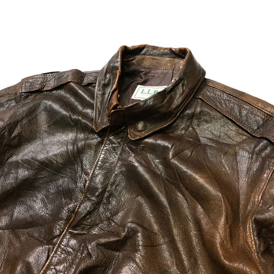 80s vintage USA製 L.L.Bean エルエルビーン A-2 フライトジャケット レザージャケット SCOVILLジップ スコヴィルジップ 革ジャン ジップアップ 茶 ブラウン サイズ44