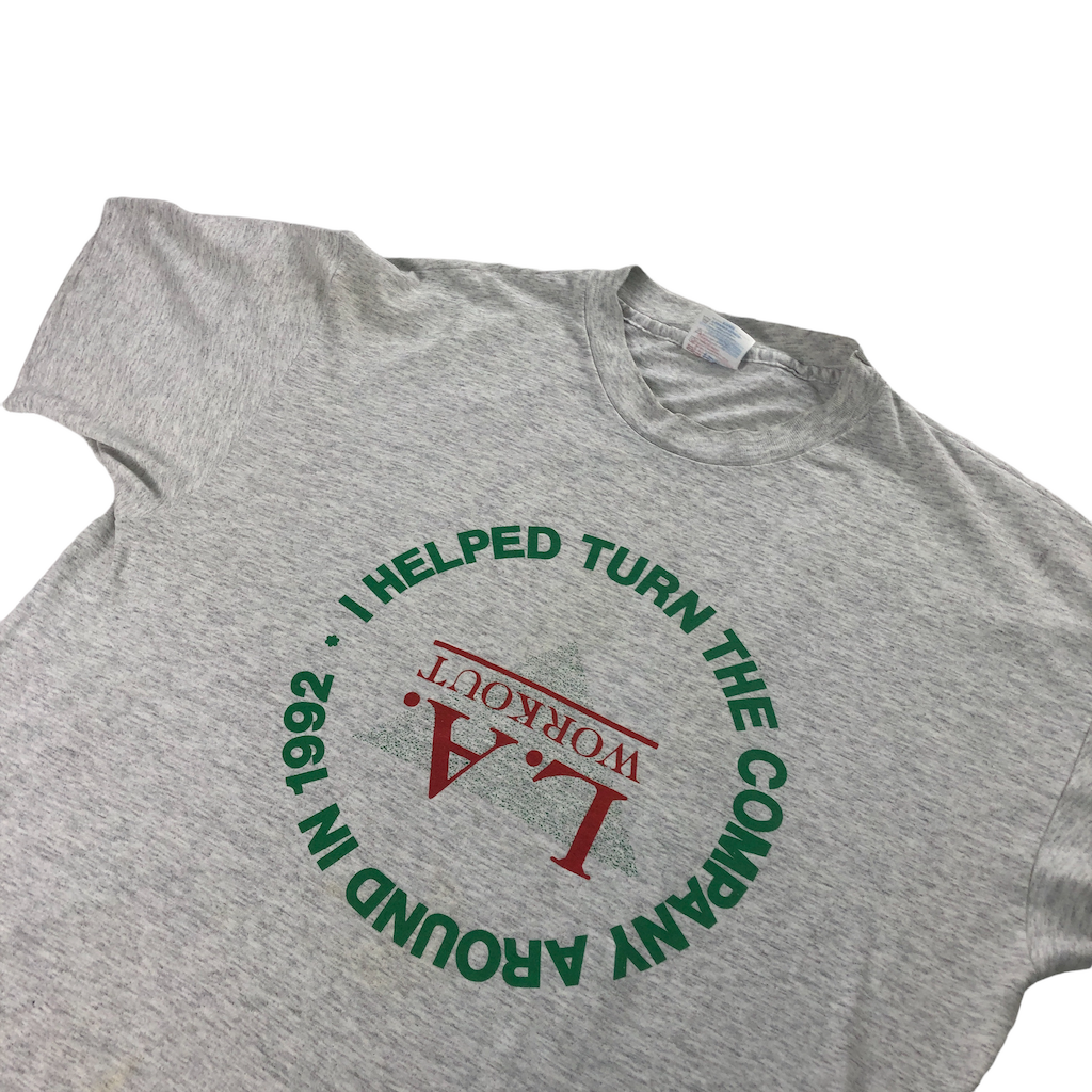 HANES ヘインズ Tシャツ 半袖 カットソー L.A.WORKOUT ビッグプリント