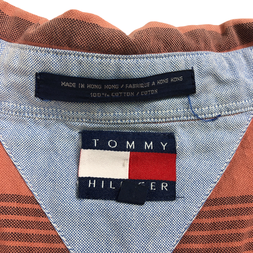 TOMMY HILFIGAR トミーヒルフィガー 半袖シャツ ストライプ柄 ワンポイント刺繍