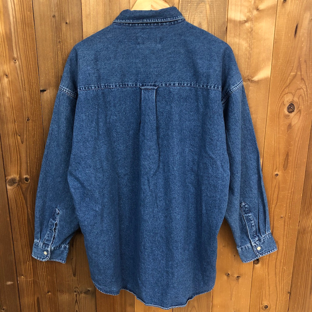 90s vintage CHAPS RALPH LAUREN チャップス ラルフローレン デニムシャツ 長袖シャツ BDシャツ ボタンダウン 刺繍 ブルー