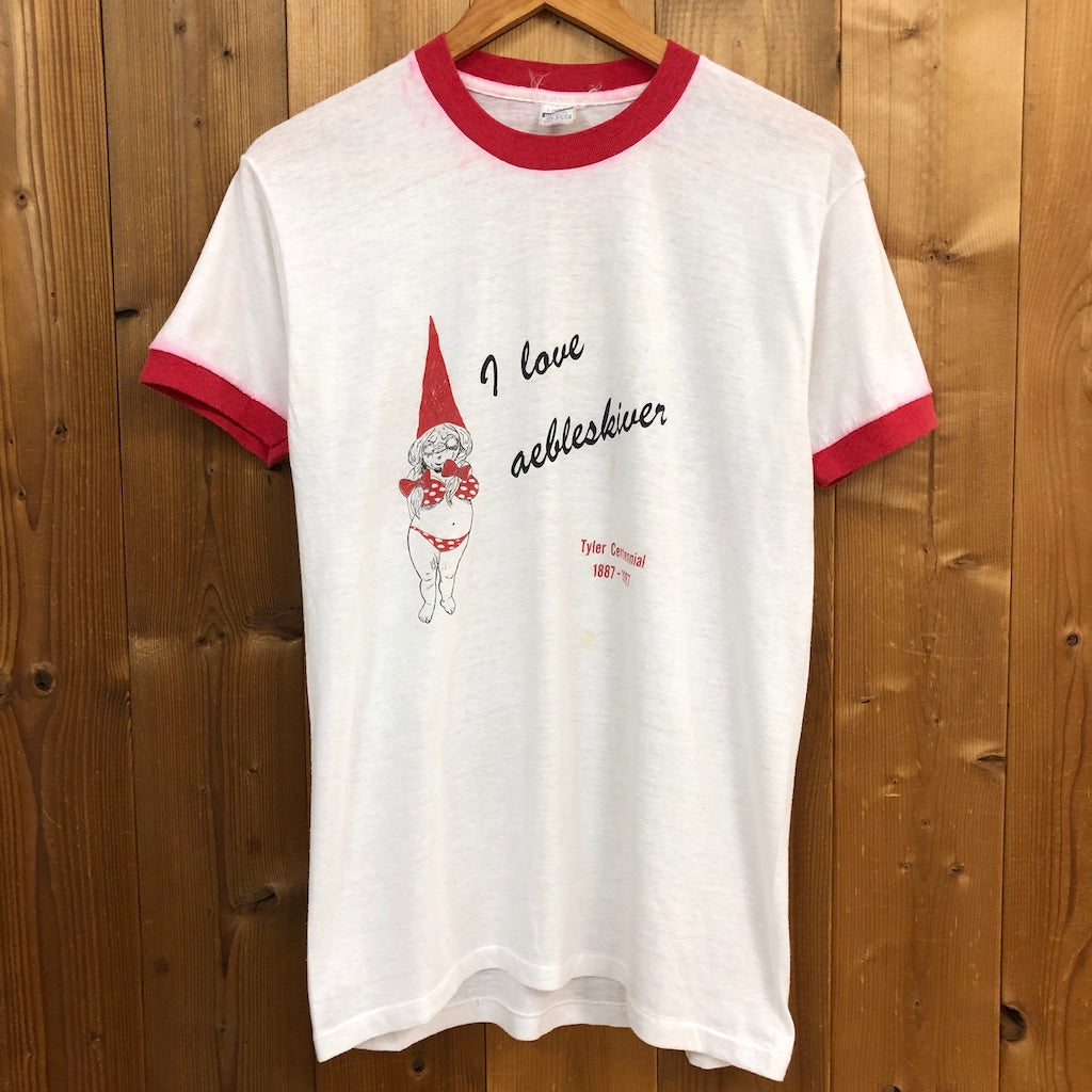 USA製 80s vintage Healthknit ヘルスニット リンガーTシャツ 半袖 カットソー ビッグプリント