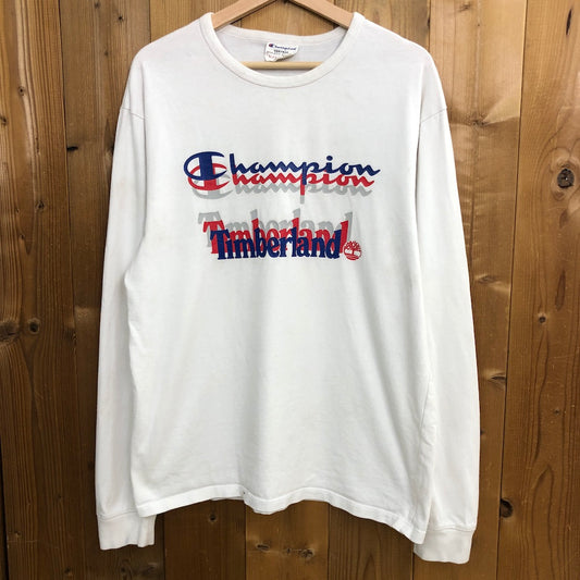 Champion×Timberland チャンピオン×ティンバーランド ダブルネーム ロンT 長袖Tシャツ ビッグプリント