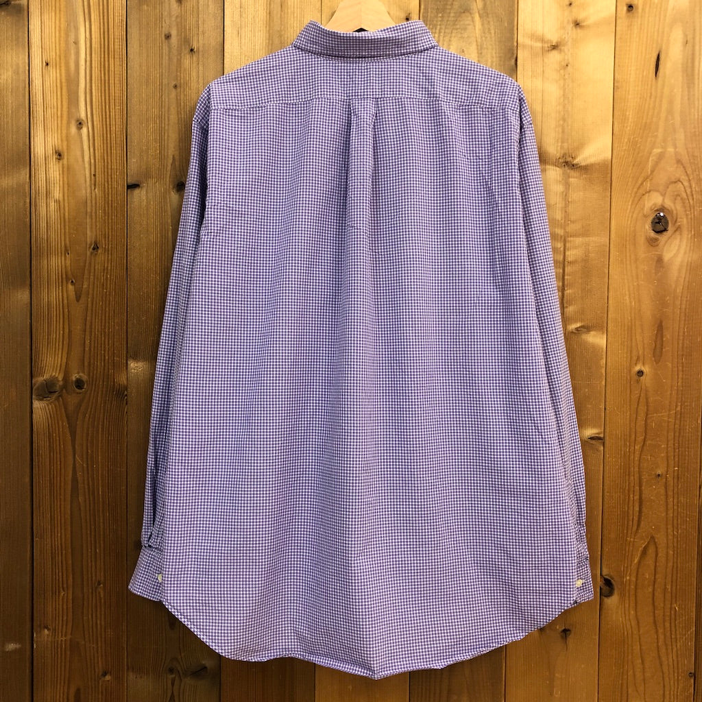 90s vintage Ralph Lauren ラルフローレン CLASSIC FIT 長袖シャツ BDシャツ ボタンダウン ギンガムチェック  ワンポイント刺繍 パープル、ホワイト