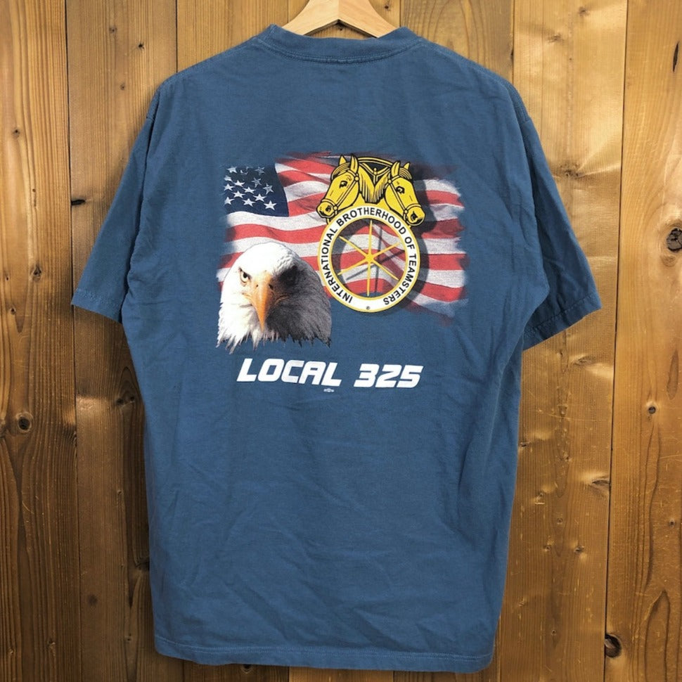 90s 00s vintage USA製 Union Line イーグル ホース 星条旗 Tシャツ 半袖 プリント カットソー