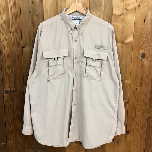 Columbia コロンビア 長袖シャツ フィッシングシャツ BDシャツ ボタンダウン PFG メッシュ ベージュ