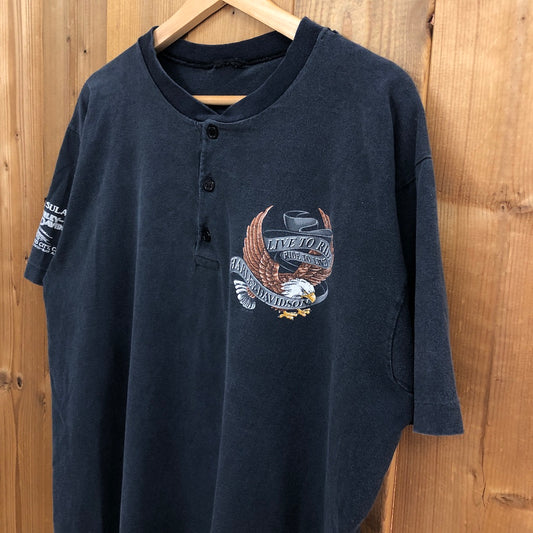HARLEY-DAVIDSON ハーレーダビットソン ヘンリーネック プリントTシャツ 半袖 カットソー