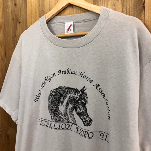 80s vintage USA製 JERZEES ジャージーズ West Michigan Arabian Horse Association 馬 Tシャツ 半袖 カットソー