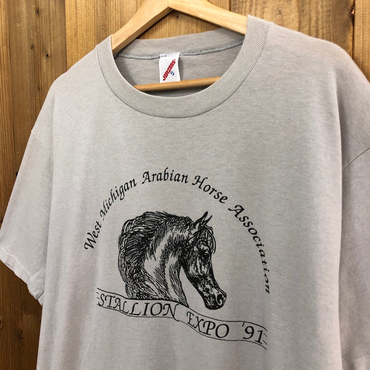 80s vintage USA製 JERZEES ジャージーズ West Michigan Arabian Horse Association 馬 Tシャツ 半袖 カットソー