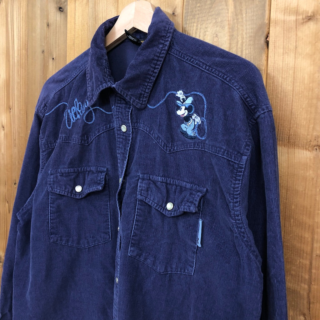 90s vintage Disney ディズニー MICKEY UNLIMIITED ミッキー アンリミテッド 長袖シャツ コーデュロイ コットン 刺繍