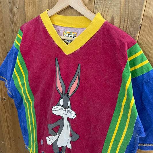 90s vintage LOONEY TUNES ルーニー・テューンズ BUGS BUNNY  バッグス・バニー Vネック キャラクター Tシャツ 半袖  ワーナー・ブラザーズ