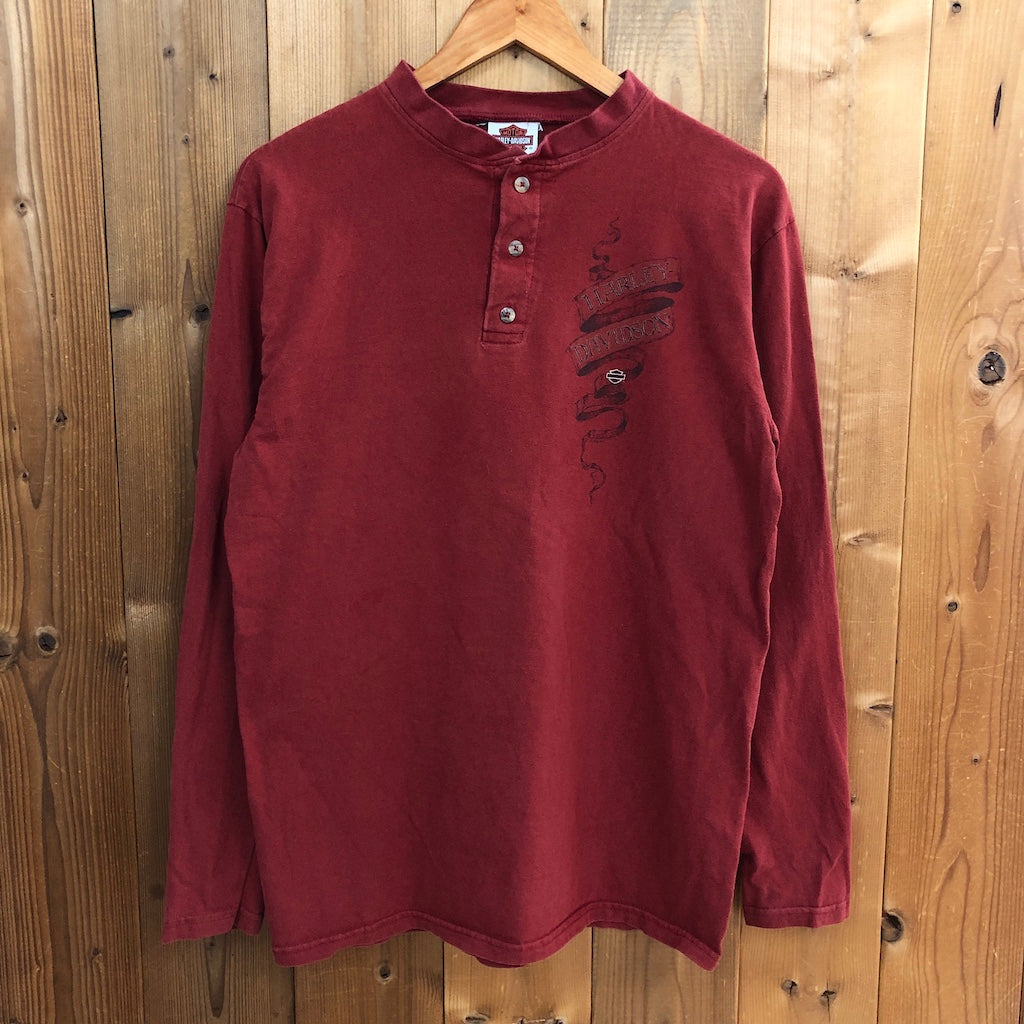 HARLEY-DAVIDSON ハーレーダビットソン ロングTシャツ ロンT ヘンリーネック プリント