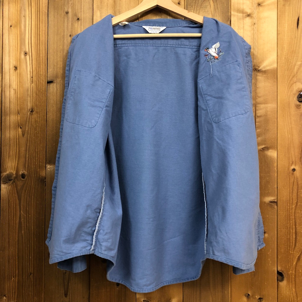 USA製 80s vintage FIVE BROTHER ファイブブラザー フランネルシャツ ネルシャツ 長袖シャツ 刺繍 ブルー