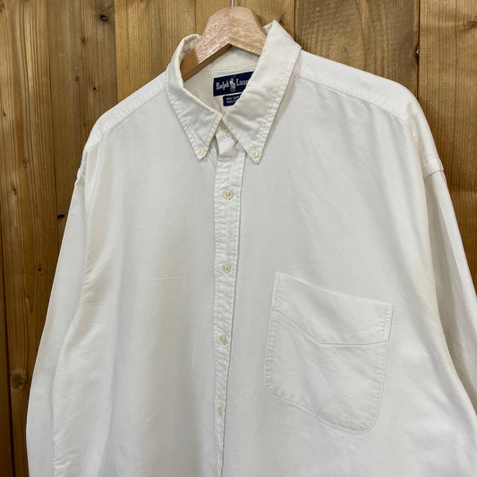 90s vintage Ralph Lauren ラルフローレン BIG SHIRT 長袖シャツ BDシャツ ボタンダウン ホワイト