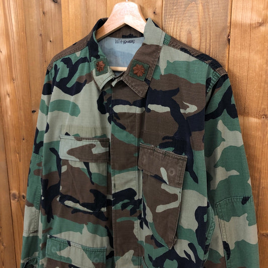 90s vintage U.S.ARMY 米軍 シャツジャケット ミリタリージャケット ウッドランドカモ 迷彩 リップストップ 階級章