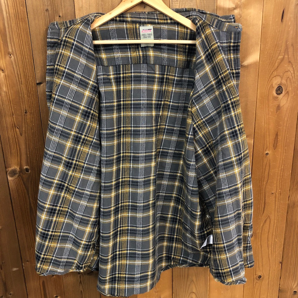 Dickies ディッキーズ 長袖シャツ ネルシャツ チェック フランネル ダブルポケット グレー・イエロー
