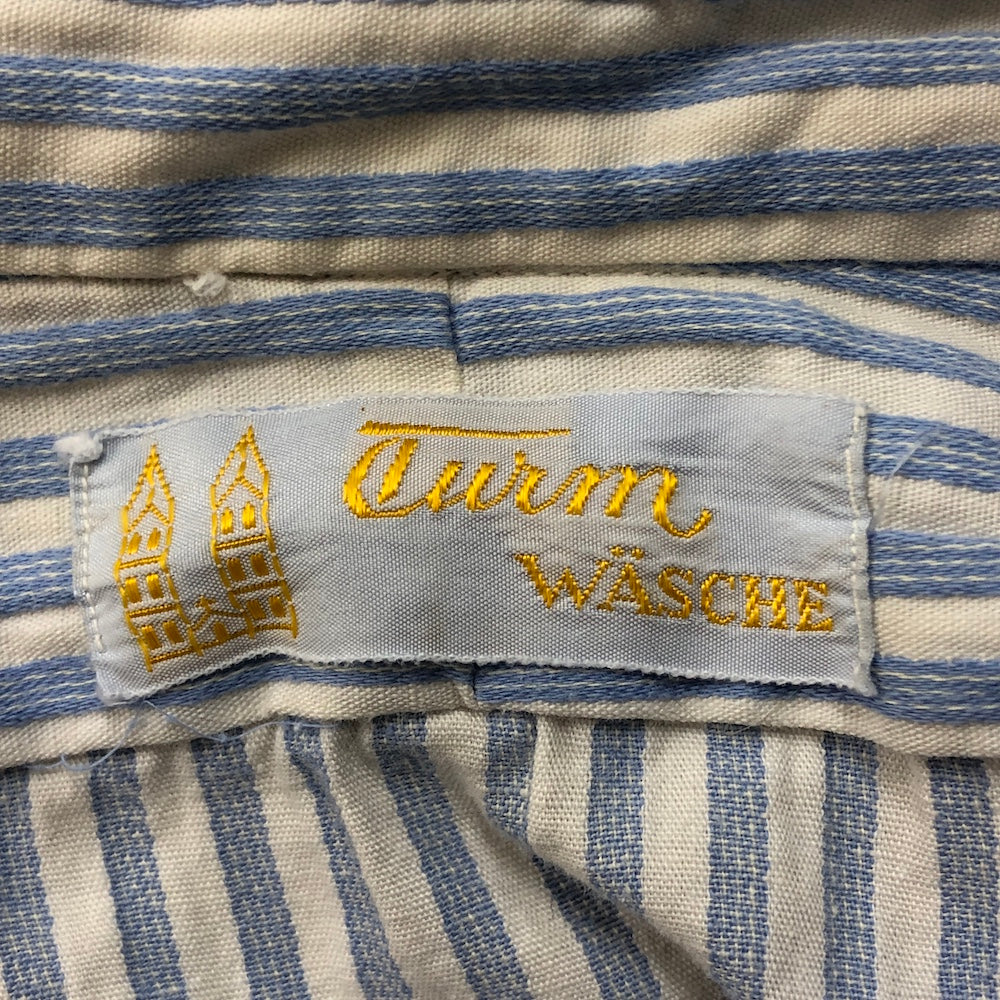 Turm WASCHE ドイツ パジャマシャツ 長袖シャツ スリーピングシャツ プルオーバー ストライプ ブルー 古着