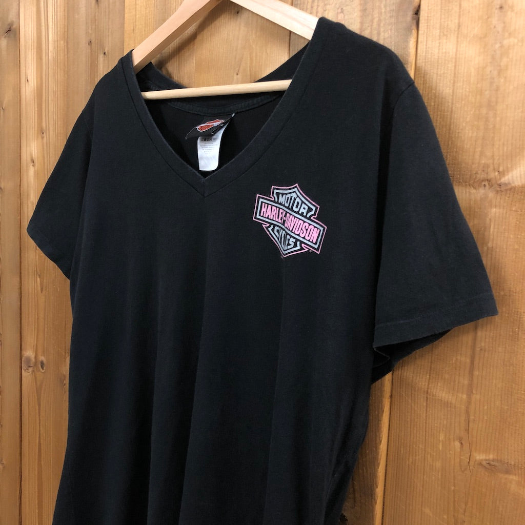 USA製 HARLEY-DAVIDSON ハーレーダヴィッドソン レディース Vネック プリントTシャツ 半袖 カットソー 2012年