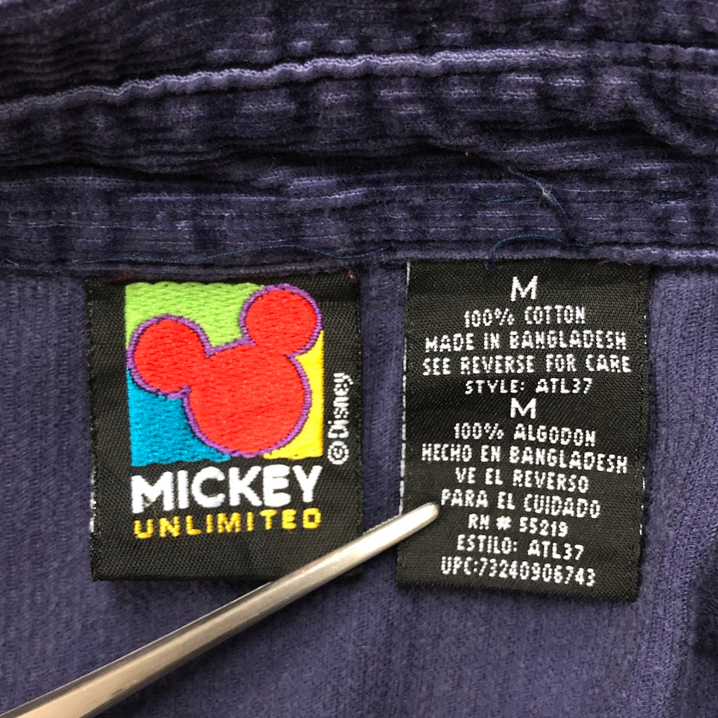 90s vintage Disney ディズニー MICKEY UNLIMIITED ミッキー アンリミテッド 長袖シャツ コーデュロイ コットン 刺繍