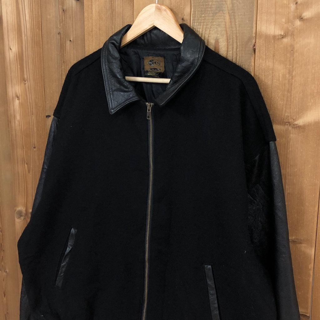 90s 00s vintage カナダ製 iD WEARスタジャン 袖レザー 袖革 襟レザー