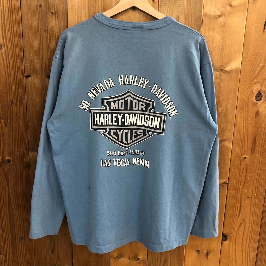 90s vintage USA製 HARLEY-DAVIDSON ハーレーダビッドソン ヘンリーネック ロングTシャツ ロンT 長袖 ウィング Las Vegas ラスベガス