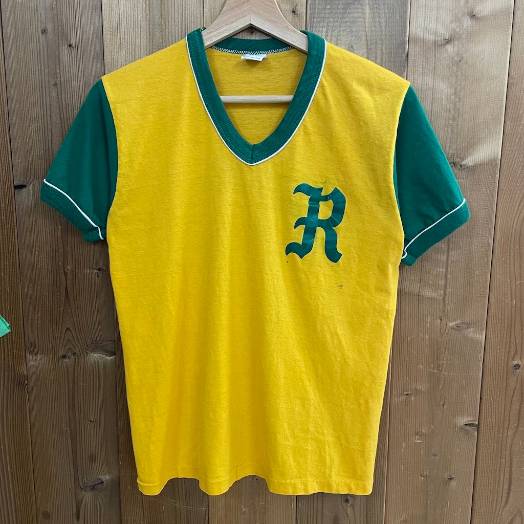 70s vintage USA製 RUSSEL ラッセル リンガーTシャツ 切り替え ワンポイント プリント