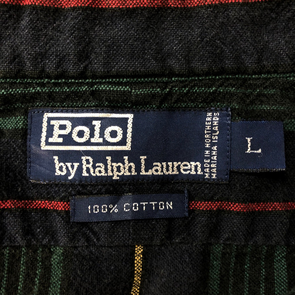 90s vintage Polo by Ralph Lauren ポロバイラルフローレン ボーダー 長袖シャツ BDシャツ ボタンダウン ネイビー/グリーン/レッド/イエロー