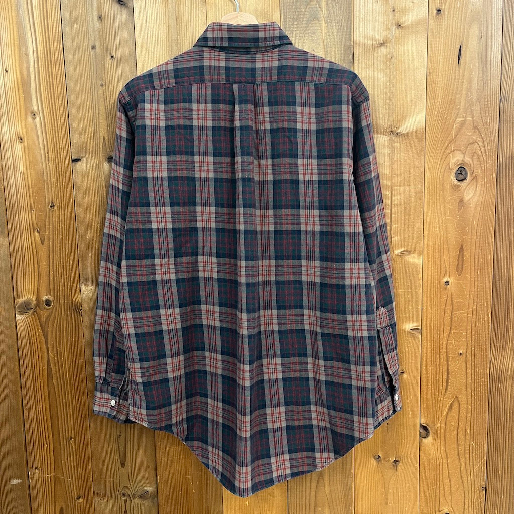70s 80s L.L.Bean エルエルビーン 長袖シャツ 衿芯 チェック柄 コットン ウール レッド系 チェック柄