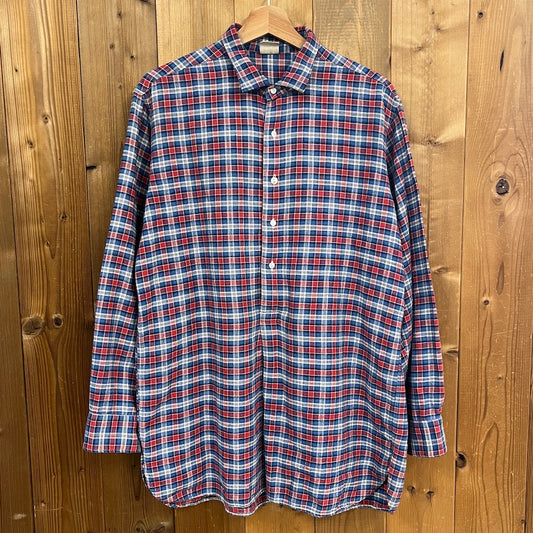 70s vintage WUL ORIGINAL ウールオリジナル グランパシャツ 長袖シャツ パジャマシャツ チェック柄 プルオーバー ブルー系 チェック柄