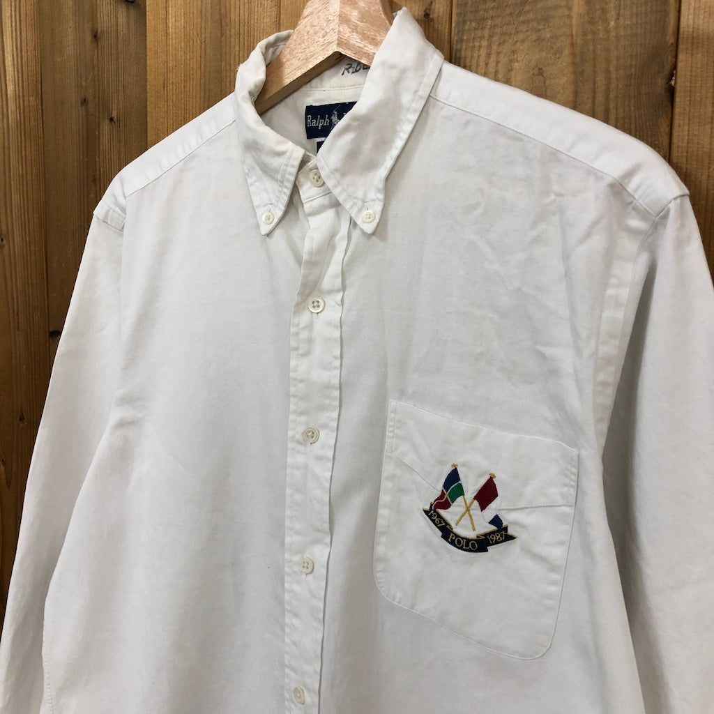 90s vintage Ralph Lauren ラルフローレン 長袖シャツ BDシャツ ボタンダウン 刺繍 ホワイト