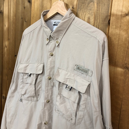 Columbia コロンビア 長袖シャツ フィッシングシャツ BDシャツ ボタンダウン PFG メッシュ ベージュ