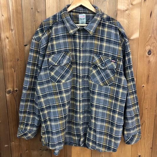 Dickies ディッキーズ 長袖シャツ ネルシャツ チェック フランネル ダブルポケット グレー・イエロー